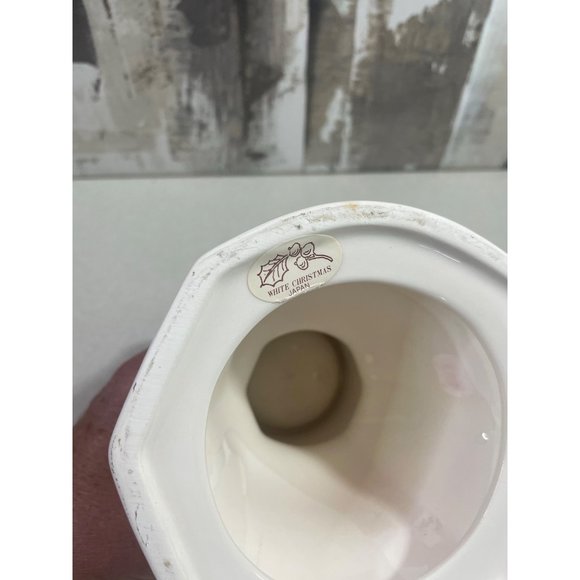 White Christmas Ceramic Holly Berry Votive Pillar Candle Holder Japan - Picture 10 of 12